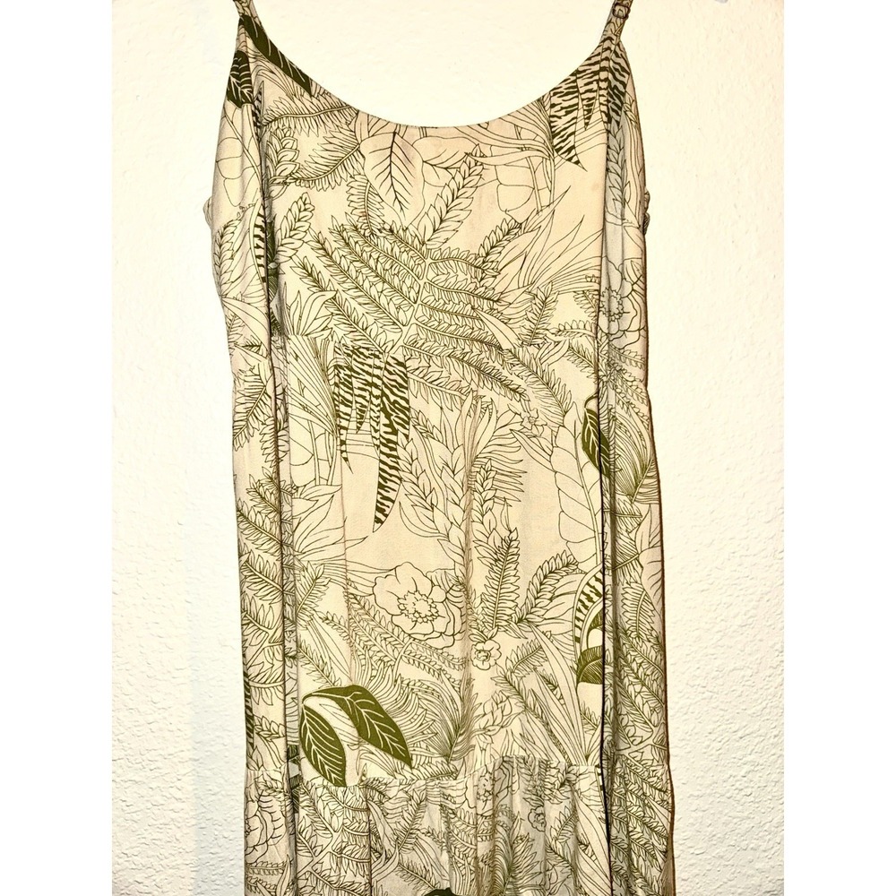 Khush Tropical Beige Green Rayon Maxi Dress  SUNDRESS COASTAL COWGIRL  XL